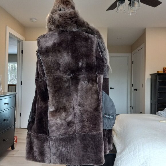 Belle Fare Burnaby Green Toscana Shearling Hooded Coat Sz S - Picture 13 of 16